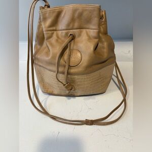 Fendi Beige Leather Shoulder Bag with Croc-Embossed Trim